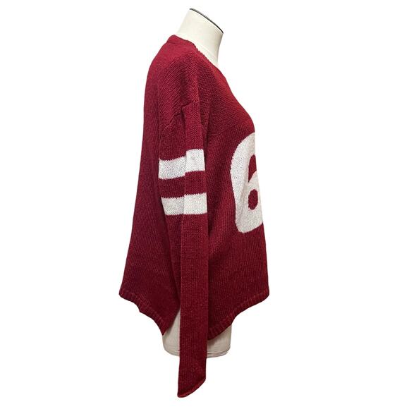 Wooden Ships Womens Red #67 Football Jersey Mohair Wool Blend Sweater Sz S/M - Picture 5 of 12